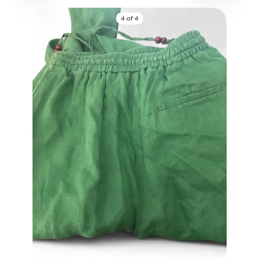 Zara linen green pants with pockets Straight leg and flowey  Size small